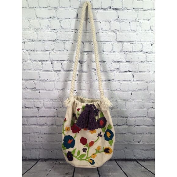 Handbags - handmade embroidered jute‎ sachel cross body shoulder bag floral